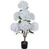 Zstar Albero di ortensia artificiale, 90 cm, grande pianta artificiale in vaso, con fiori e foglie, grande decorazione per interni ed esterni, soggiorno, balcone