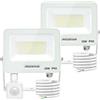 Aigostar 30W Faretto LED da Esterno con Sensore di Movimento，2 pezzi， Bianco，2750 LM，Bianco Freddo 6500K，IP65 Impermeabile Faretti Led per Interno，Giardino，Cortile，Patio，Garage