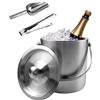 Doafoce Secchiello Ghiaccio in Acciaio Inox 2L Secchiello Ghiaccio con Coperchio Doppia Parete Portaghiaccio con 1 Pinze Ghiaccio 1 Paletta Giaccio per Bar Casa Champagne Vino Bevande