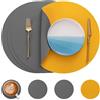 Myir JUN Tovagliette in Pelle e Sottobicchieri, Set di 4 Tovagliette Rotonde e sottobicchieri 38cm Rotonde Tovagliette Americane Bifacciale Non-scivolose Impermeabile (Grigio & Giallo, Set di 4)
