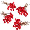 BBTO Bacche di agrifoglio artificiali, 100 pezzi, mini, 10 mm, bacche finte su filo, decorazioni per albero di Natale, ghirlande di fiori, fai da te, uso artigianale (rosso)