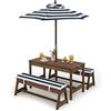 COSTWAY Tavolo da Picnic per Bambini con Parasole Pieghevole, Set di Tavolo e Panca in Legno con Cuscini, per Giardino, Cortile, Patio (Blu)