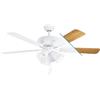 EGLO Ventilatore da soffitto Las Palmas, cinque pale con luce, interruttore a strappo, pale reversibili in legno laminato bianco o rovere, corpo in acciaio nichel satinato, motore AC, Ø 132cm