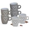 matches21 HOME & HOBBY Set di 6 tazze da caffè con cuore in grigio, beige, bianco, belle tazze da caffè con manico per caffè italiano, piccole tazze da 50 ml, adatte al microonde, lavabili in lavastoviglie come regalo