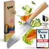 kjøk coltello Santoku 17 cm - acciaio 7Cr, manico in legno d'ulivo | coltello da chef affilato con affilatura a 15° per carne, pesce e verdure, in acciaio 58±2 HRC, con custodia
