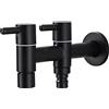 Shuiltad Rubinetti da parete per lavatrice da balcone, rubinetto per lavabo, doppio manico in ottone e prese d'acqua, attacco G 1/2, colore nero