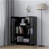 Homgoday Vetrina in vetro con 3 scomparti 2 porte, vetrina soggiorno, mobile soggiorno, credenza sala da pranzo, credenza cucina vetrina in legno ingegneria nero 82,5 x 30,5 x 115 cm