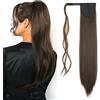 Gairyan Coda Capelli Extension Coda Finta Capelli Lisci Coda di Cavallo Extension Clip Wrap Ponytail Estensione Posticci per Capelli Sintetici Parrucchino Lungo 60cm per Donna- Marrone Castagna
