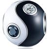GLOWDAS Yin Yang Charms bianco nero smalto con CZ, 925 perle in argento sterling Ying Yang, cinese Tai Chi Yoga Charms come occhio malvagio/calcio fit Pandora San Valentino Braccialetto, per le donne/uomini