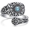 Flyow Anello cucchiaio da donna con margherite in argento Sterling vintage ossidato anelli per pollici vittoriani turchese gioielli - boho regolabile apertura anelli gioielli regali, 54 (17,3