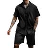 Generic Camicia e pantaloncini in cotone da uomo Set di 2 pezzi Casual Estate Vacanza Spiaggia Tute con coulisse Pantaloncini e Button Down Camicia Suit 2 pezzi Casual Suit Traspirante Allentato Manica Corta
