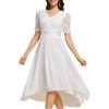 Ever-Pretty Vestito Donna Elegante a Maniche Pizzo Abito Cerimonia Scollo V Midi Bianco 46