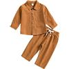 Verve Jelly Bambini Del Bambino Del Neonato Vestiti Del Cotone Solido Lino Manica Lunga T-Shirt Magliette E Camicette Pantaloni Lunghi 2 Pz Abiti Autunnali Set Marrone 120 3-4 anni