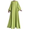 Beokeuioe Cotone Lino Abito Manica A Sbuffo Ramadan Musulmano Abaya Abbigliamento da Preghiera per Donna Medio Oriente Dubai Thobe Tutto Corpo Caftano Jilbab Intero Lunghezza Islamica Robe, verde, XS
