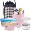 Nuo desire Thermos Alimenti Caldi 600ML Contenitore Termico, 316 Contenitore Termico di Acciaio Inossidabile per Cibi Caldi e Freddi Portavivande con Borsa Tote e Cucchiaio per Zuppa,Yogurt Termico Rosa