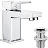Hapilife Rubinetti per lavabo quadrati con scarico pop-up per lavabo da bagno con tubi standard del Regno Unito, miscelatore monocomando per lavabo caldo e freddo per bagno