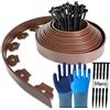 YushengTai Bordo per prato flessibile in plastica, 10 m (lunghezza) x 5 cm (altezza) con 50 ancoraggi a terra + 1 paio di guanti (marrone)