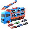 Probuk Camion Giocattolo per Bambini,Camion Pista Macchinine,Trasporto Camion Auto Giocattolo Portatile con 6 Auto da Corsa,Macchinine Per Bambini 3 4 5 6 Anni