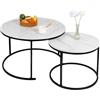 HUOLE Set di 2 tavolini rotondi per tavolino da caffè, grande: 70 cm, piccolo: 50 cm, piano in marmo, imitazione per soggiorno, camera da letto, ufficio, 70 x 70 x 45 cm, nero e bianco