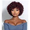 DÉBUT Parrucca corta riccia 100% capelli umani per donne parrucca riccia afro rossa con frangetta Pixie Cut capelli brasiliani Remy (20 cm, 99J)