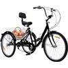 soudesileim Bicicletta a triciclo da 24 pollici, pieghevole, 7 marce, freno a V, freno di tenuta, biciclette a tre ruote con cestino per la spesa, 55 x 45 x 28 cm, triciclo per adulti, anziani (nero)