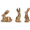 DN DECONATION Statuetta in resina dorata a forma di coniglietto di coniglio, set di 3 statuette per coniglietti pasquali, decorazione per la casa