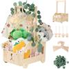 Wuciray Wooden Baby Basket Cesto Baby Shower con Manico Cestino in Legno per Baby Shower con Ruote Cesta Giochi Bambini in Legno Cesto Portagiochi Bambini con Tag e Appendiabiti Cesto Nascita Bimba