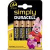Duracell Simply Batterie alcaline, Stilo, AA, confezione 4 pezzi