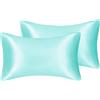 Juwenin Home - Confezione da 2 federe per cuscino in pura seta di gelso, morbide, per capelli e pelle, con chiusura a busta (50 x 75 cm, Acquamarina)