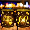 Jostift 12 lanterne a vento per 60° compleanno, Happy Birthday, decorazione suggestiva per candele tealight