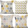 Aoihrraan Fodere per Cuscini Set di 4, Minimaliste Forma Geometrica Moderna Grigia Gialla Morbido Peluche Corto Quadrato Federa per Divano Camera da Letto Auto Sedia Casa Decoro 50x50cm