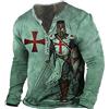 keephen Uomo Cavalieri Templari 3D Stampa T-Shirt Manica Lunga Casual Distressed Henley Camicia Vintage Outdoor Tactical Tshirt Magliette E Camicette