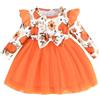 Kunyeah Baby Girl Halloween Tutu Vestito Bambino Manica Lunga Stampa Pagliaccetto Neonato Arco Pizzo Gonne Vestito, Colore: arancione., 9-12 Mesi