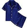 SWOMOG Pigiama unisex per bambini, in raso di seta, set da 2 pezzi, con bottoni, a maniche corte, blu navy, 10-11 Years