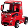 Mondial Toys MONDIALTOYS Camion Elettrico per Bambini Mercedes Actros Truck 12V con Sedile in Pelle Telecomando Porte Apribili Ruote in Gomma Full Optional (Senza rimorchio, Rosso)
