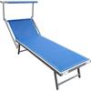 VivaGarden Lettino Prendisole Mare Professionale Spiaggia Giardino Daino 183/189x61x38 cm in Acciaio con Tettuccio Parasole colore Blu - BC807961-BLU