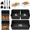 Exsivemy Fodere in silicone per friggitrice ad aria, accessori per Cosori Dual Airfryer TwinFry, 1 x 10 L + 2 x 5 L grande fodera flessibile, cestelli per friggitrice ad aria, griglia, pinza, spazzola per olio