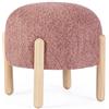 Konte.Design Pouf DAYLA in tessuto rosa scuro effetto bouclé e gambe in legno rubberwood