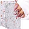 KALEFUL 3D Adesivi Unghie Natale, 4 Fogli 5D Autoadesivi Nail Art Stickers Unghie Decorazioni