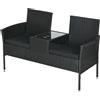 VivaGarden Divanetto da Giardino 2 Posti con Tavolino da Caffè in Acciaio e Rattan PE 137x59x82 cm colore Nero - 0BKAM389