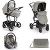 Cam Taski Sport - Passeggino Trio Leggero Modulare da 0-4 Anni 0-22 Kg, Carrozzina reclinabile 3 Posizioni e Seggiolino Auto i-Size colore Beige melange