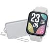 TECHMADE Smartwatch Glow, orologio digitale con pochetta incluso, schermo rettangolare full touch, chiamate, notifiche, funzione SOS, sport, compatibile con IOS e android (BIANCO)