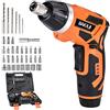 Bakaji Trapano Avvitatore Cacciavite Elettrico 3.7V 1.300mAh Batteria Ricaricabile 3,5Nm 200rpm Mandrino Magnetico Testa Girevole a 90° Luce a Led Manico con Torcia 38 Punte e Valigetta