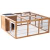 PawHut Recinto per piccoli animali con recinto esterno, tetto apribile, resistente alle intemperie, 123 cm x 120 cm x 52 cm, Marrone