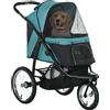 PawHut Passeggino per cani, pieghevole, parasole, finestre in rete, cestino portaoggetti, Verde scuro, 111 x 58 x 107 cm