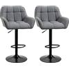 HOMCOM Set di 2 Sgabelli da Bar dal Design Retrò Regolabili in Altezza Ecopelle Effetto Lino Grigio + Nero