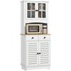 HOMCOM Armadio da Cucina con Porte in Vetro, 2 Cassetti, Armadio per Stoviglie, Armadio da Sala da Pranzo, Legno, 68 x 39,5 x 170 cm, Bianco