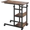 HOMCOM Tavolino portaoggetti con ruote, regolabile in altezza, compatto, 2 ripiani, telaio in metallo, 80x40x72-82 cm, Marrone/Nero