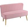 HOMCOM Divano a 2 Posti in Tessuto Poltrona Imbottita Divano a Due Posti Sedia da Salotto in Legno Poliestere Vellutato Schiuma Rosa 117 x 56,5 x 77 cm