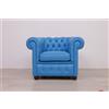 VAMA Divani Piccola poltrona Chesterfield in Pelle Azzurro Cielo Saturo